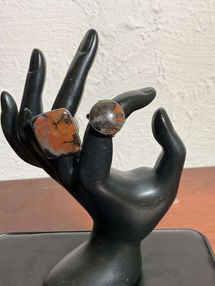 Two Statement Sterling Silver Rings with Stone Inlays