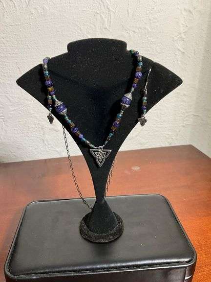 Sterling Silver 925 Necklace and Earrings with Beaded Design