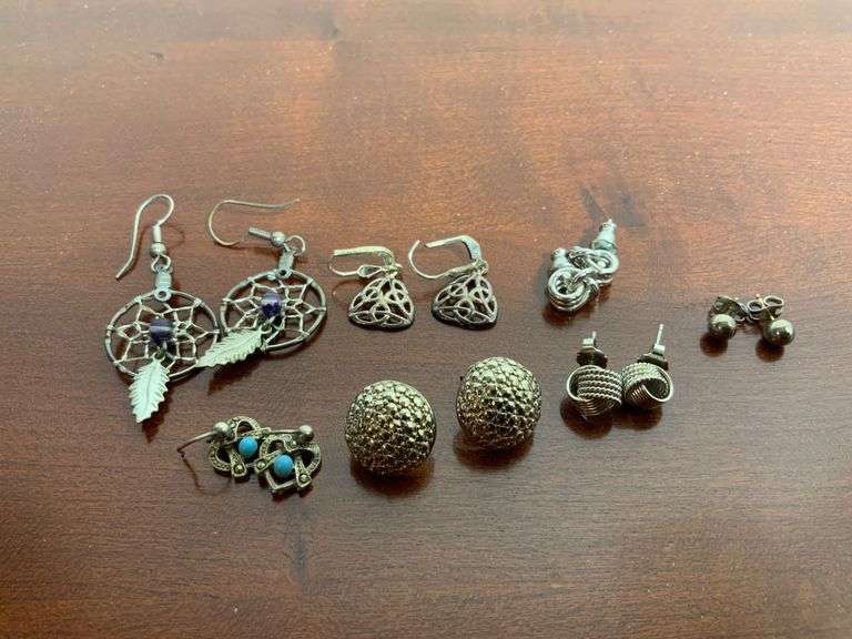 Seven Pairs of Mixed Metal Earrings with Various Designs