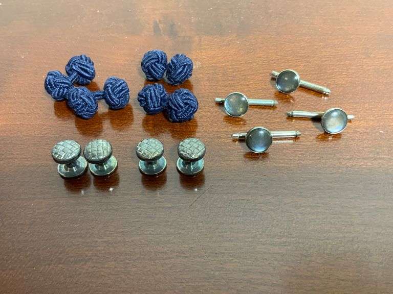 Cufflink and Stud Set with Blue Knot Details