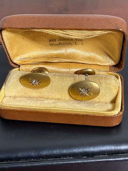 14k Gold Barthman Oval Cuff Links with Diamonds