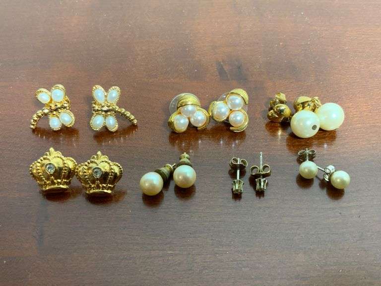 Gold-Tone and Faux Pearl Earrings, Various Styles