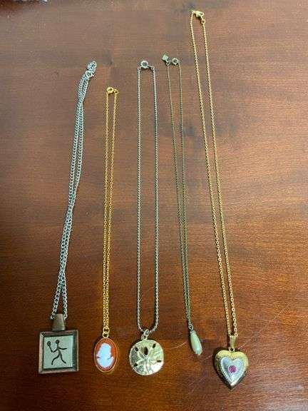Five Mixed Material Necklaces with Various Pendants