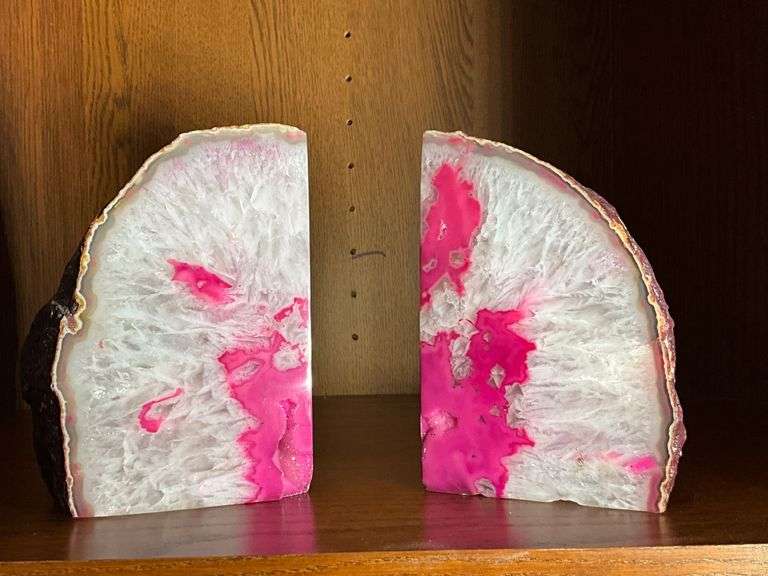 Pink and White Agate Bookends Made in Brazil