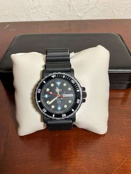 Bulova Quartz Marine Star 600 Feet Dive Watch with Black Band