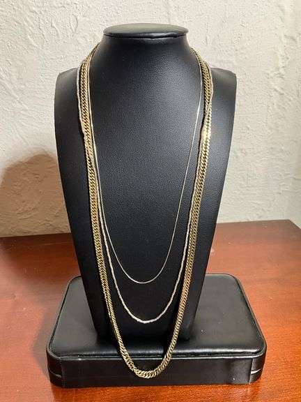 Three Sterling Silver Chains, 39.09 Grams, Marked 925