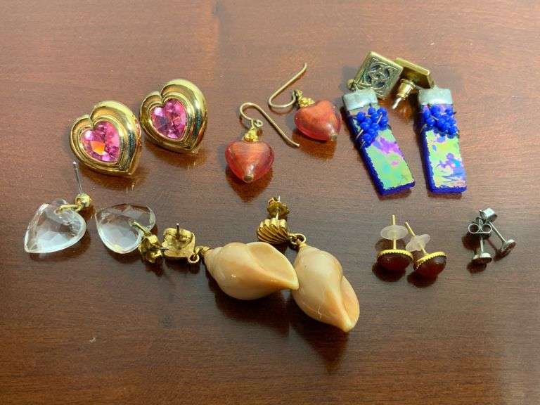 Material Earrings Including Heart and Shell Designs
