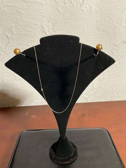 10K Gold Screwback Earrings with Chain Necklace