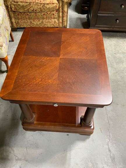 Drexel Heritage Wooden Side Table with Drawers and Shelf