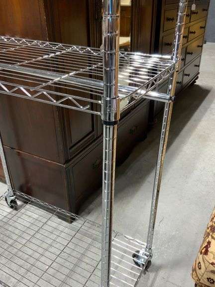Chrome-Plated Metal Shelving Unit on Casters
