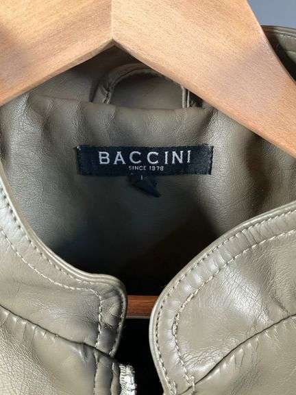 Baccini Women’s Olive Faux Leather Jacket with Quilted Panels, Size Large