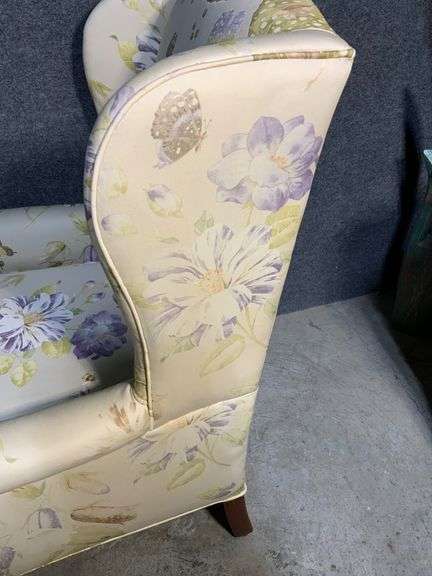 Wingback Armchair with Floral Upholstery and Cabriole Legs