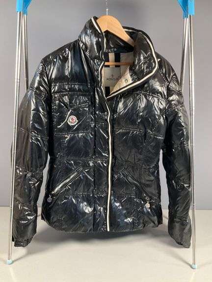 Moncler Black Shiny Quilted Jacket With Embroidered Logo and Comic Strip Instructions
