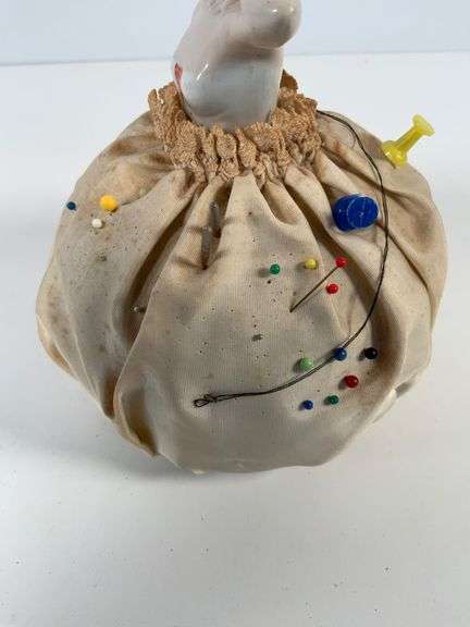 Porcelain Half Doll Pin Cushion, 7” Tall