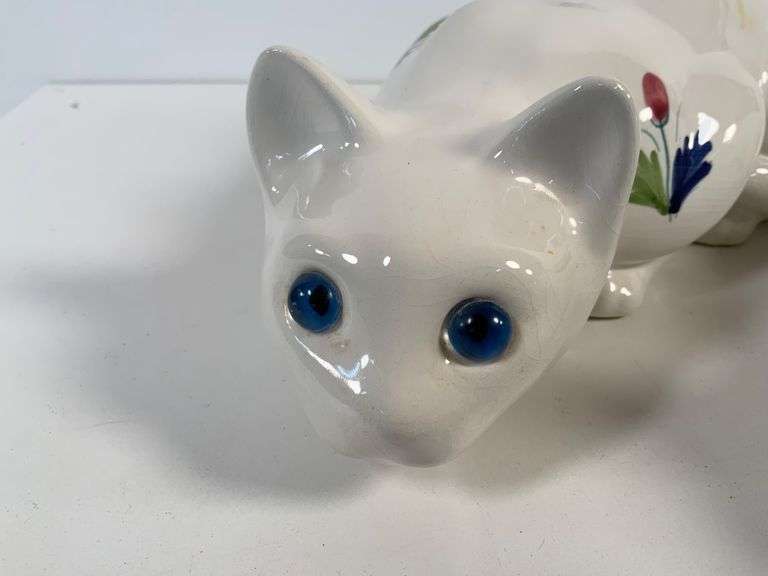 Pair of Portuguese Ceramics Cats, Floral Design