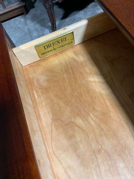 Drexel Heritage Wooden Side Table with Drawers and Shelf