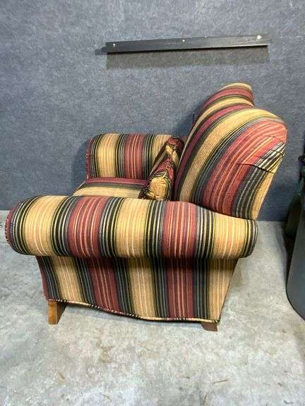Striped Upholstered Armchair with Rolled Arms, 44 in W x 39 in D x 38 in H