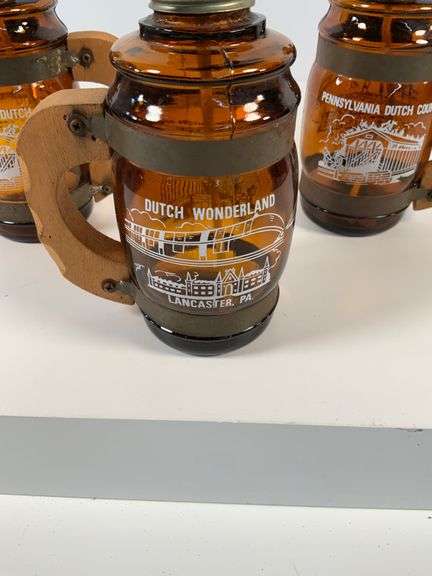 Set of Three Amber Glass Pennsylvania Dutch Country Lantern Mugs