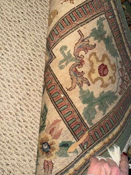 Handwoven Wool Rug with Floral Design, 122” x 92”