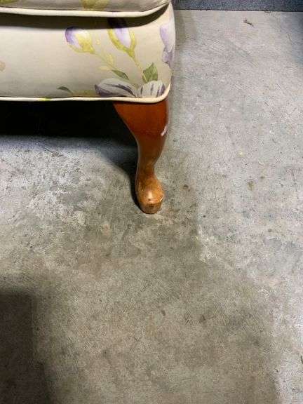 Wingback Armchair with Floral Upholstery and Cabriole Legs