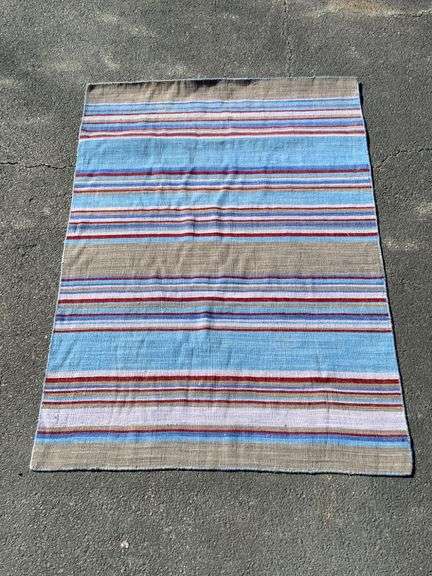 Handwoven Wool Flatweave Rug with Multicolored Striped Design, 71.5” x 49.5”
