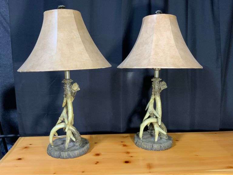 Pair of 29-Inch Faux Antler Table Lamps with Shades