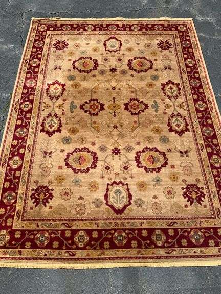 Hand-Knotted Wool Area Rug with Floral Motifs, 103” x 144”