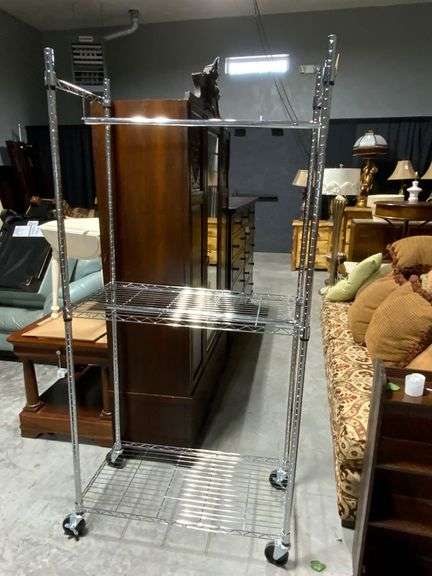 Chrome-Plated Metal Shelving Unit on Casters