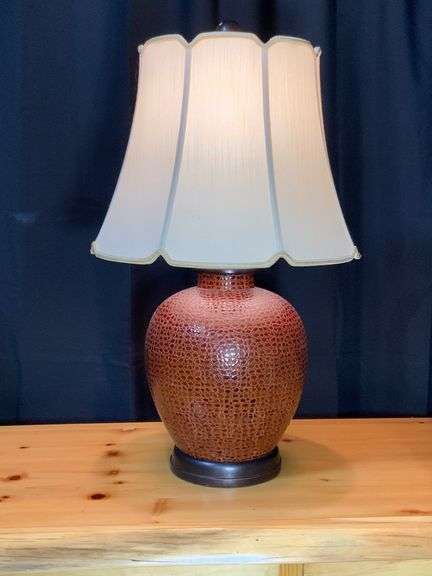Table Lamp with Textured Base and Fabric Shade, 28” Tall
