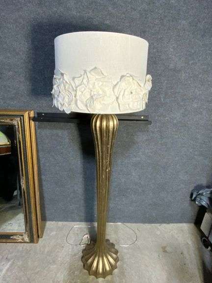 66” Tall Fluted Brass Floor Lamp with Decorative Fabric Shade