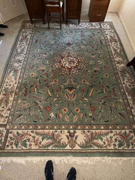 Handwoven Wool Rug with Floral Design, 122” x 92”