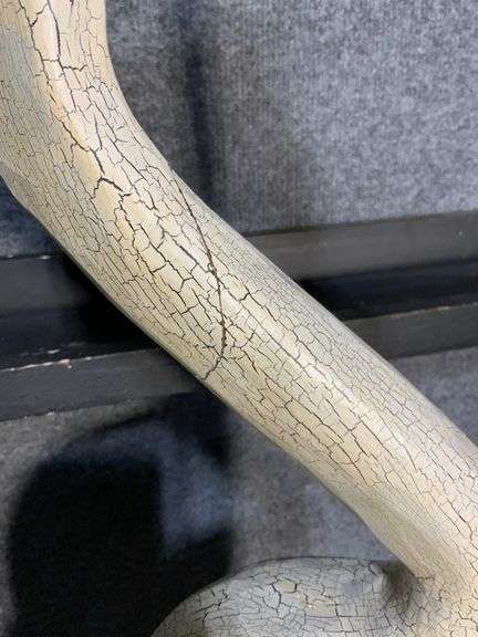 58-inch Carved Wooden Crane Sculpture with Painted Details