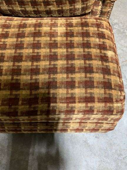 King Hickory Upholstered Armchair and Ottoman Set with Plaid Fabric