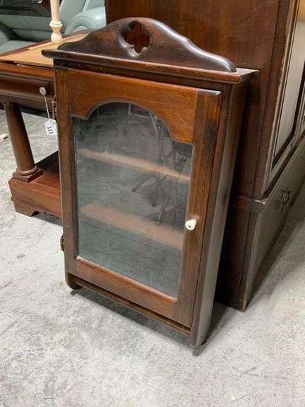 Wall-Mount Wooden Display Cabinet With Glass Door and Decorative Cutout