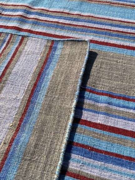 Handwoven Wool Flatweave Rug with Multicolored Striped Design, 71.5” x 49.5”