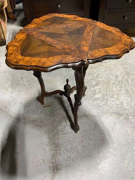 Drop Sides Wood Triangular Accent Table with Carved Legs