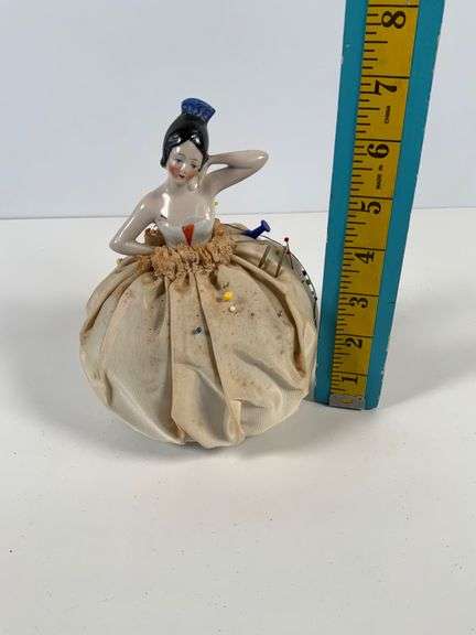 Porcelain Half Doll Pin Cushion, 7” Tall
