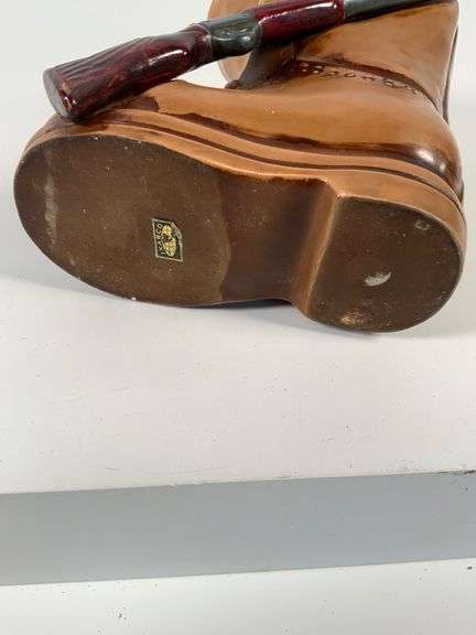 Ceramic Boot-Shaped Vase with Rifle Decoration by Inarco, 6 Inches Tall