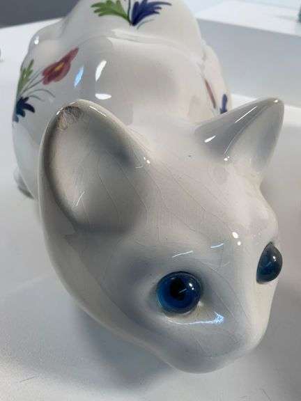 Pair of Portuguese Ceramics Cats, Floral Design