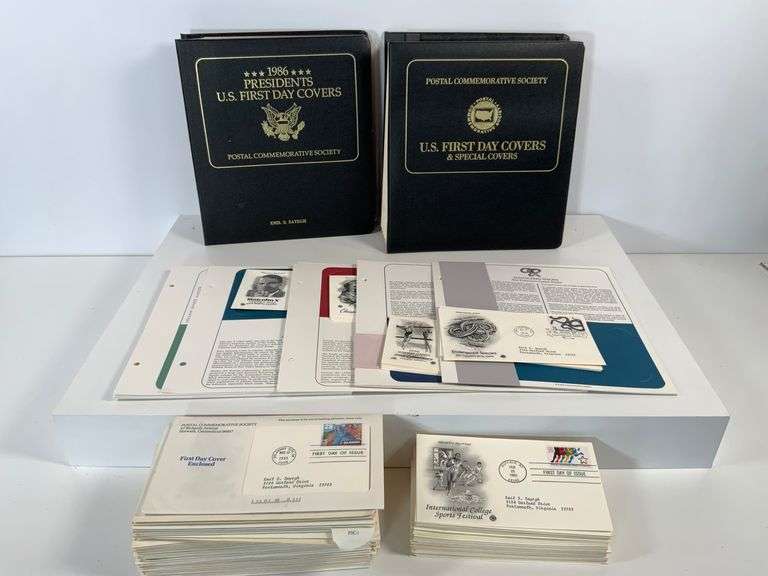 Collection of U.S. First Day Covers with Postal Commemorative Stamps in Two Binders