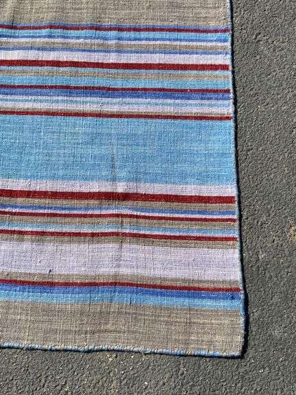 Handwoven Wool Flatweave Rug with Multicolored Striped Design, 71.5” x 49.5”
