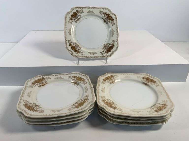 Lot of 9 Black Towers China 7.5” Square Side Plates, Made in Japan