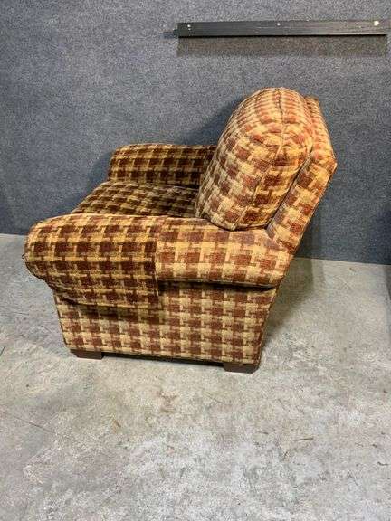 King Hickory Upholstered Armchair and Ottoman Set with Plaid Fabric