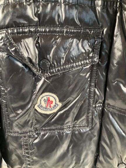 Moncler Black Shiny Quilted Jacket With Embroidered Logo and Comic Strip Instructions