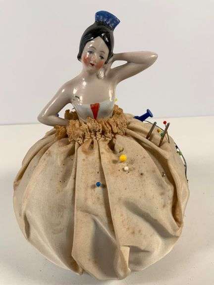 Porcelain Half Doll Pin Cushion, 7” Tall
