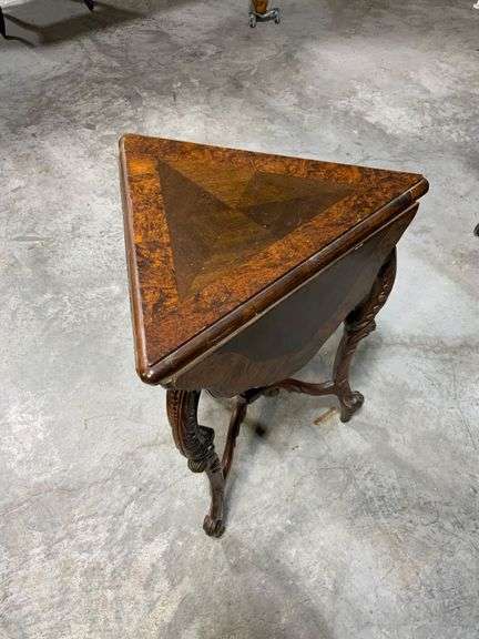 Drop Sides Wood Triangular Accent Table with Carved Legs