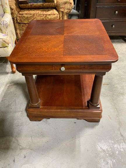 Drexel Heritage Wooden Side Table with Drawers and Shelf
