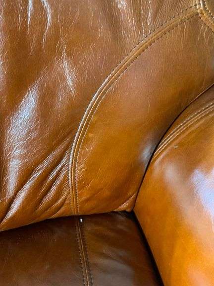89-Inch Three-Seater Leather Sofa with Rolled Arms and Nailhead Trim