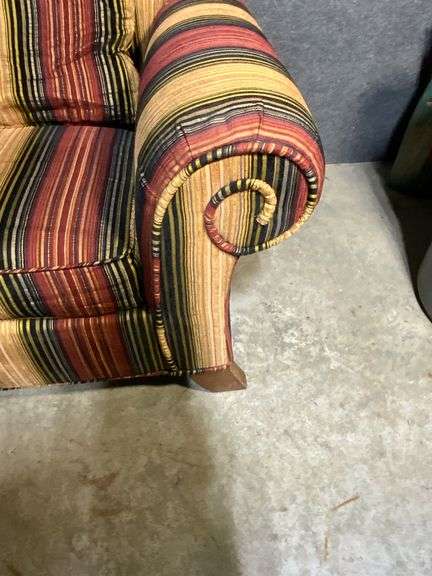 Striped Upholstered Armchair with Rolled Arms, 44 in W x 39 in D x 38 in H