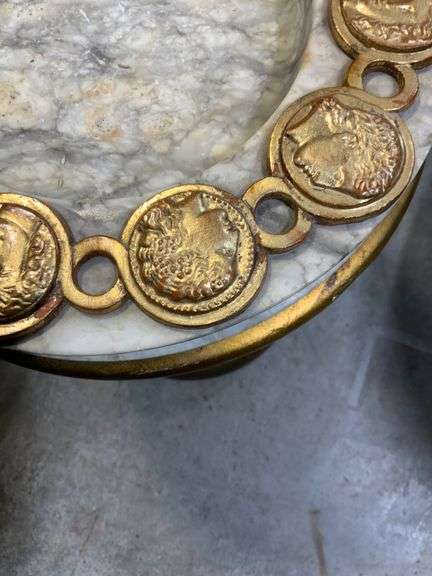 Two-Piece Marble and Gilt Metal Pedestal Bowl with Decorative Medallion Detailing